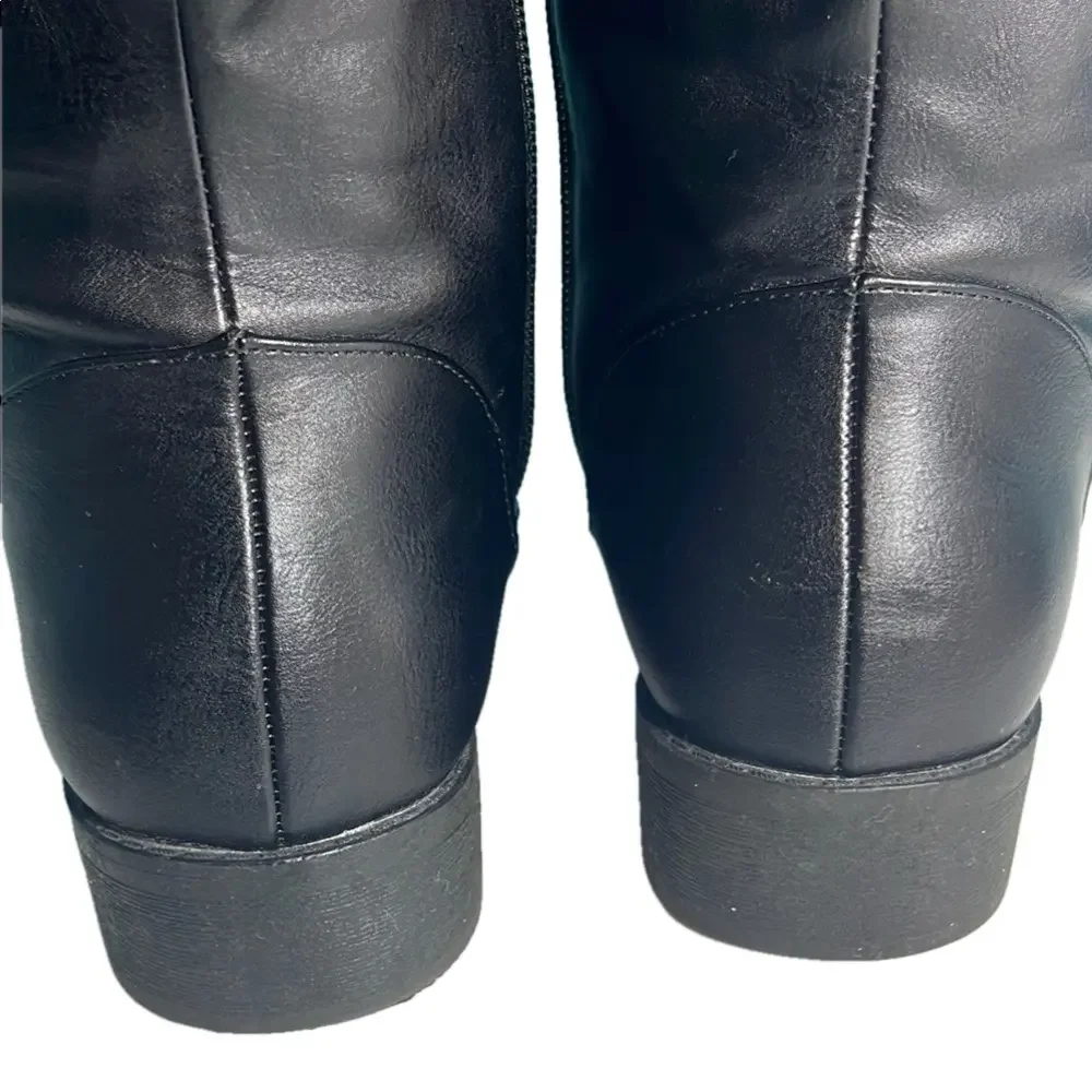 American Eagle Black Knee-High Riding Boots 8W Wide Zip Tall Low Heel Like New